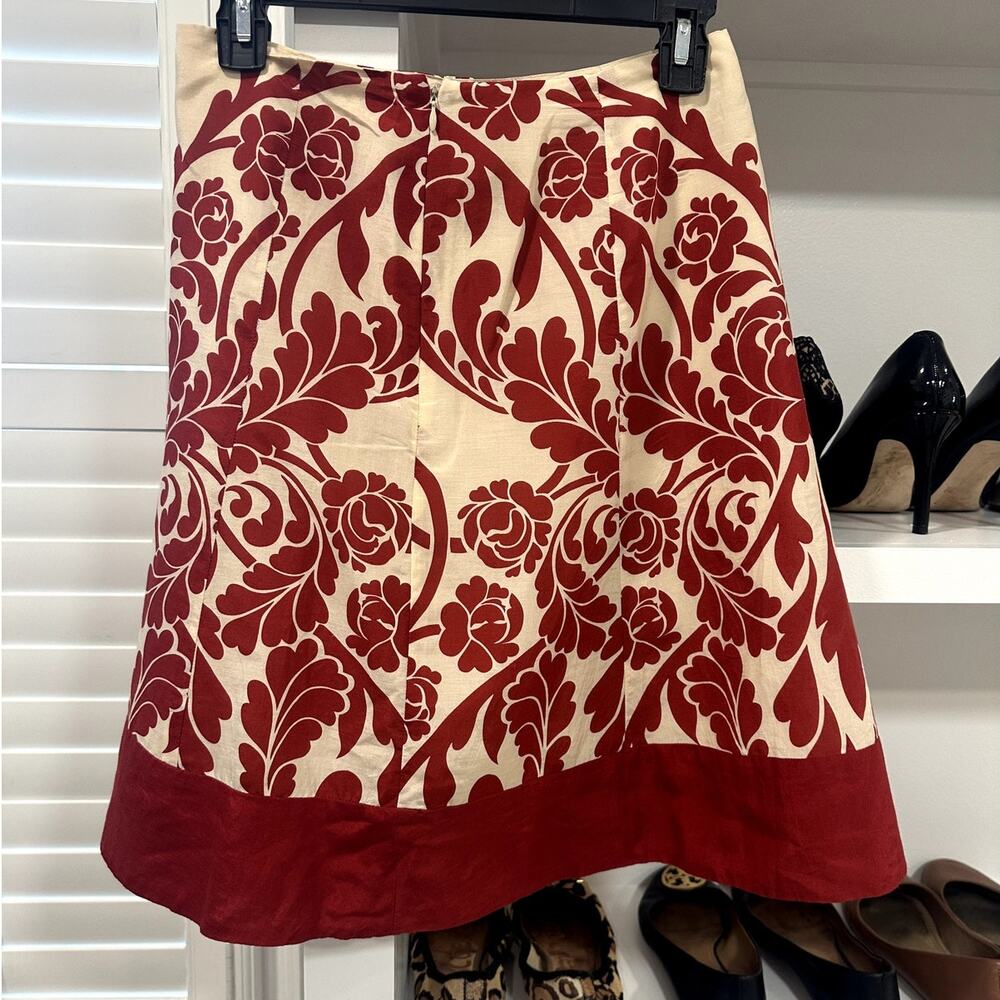 Ann Taylor Women's Cream Red Floral A LineLined Silk Blend Skirt 0P - Picture 4 of 8